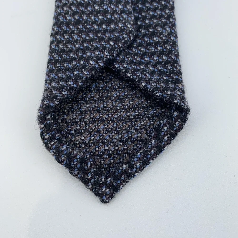 Eton Tie Mens Blue Gray Textured 100% Wool Handmade Necktie Made Italy